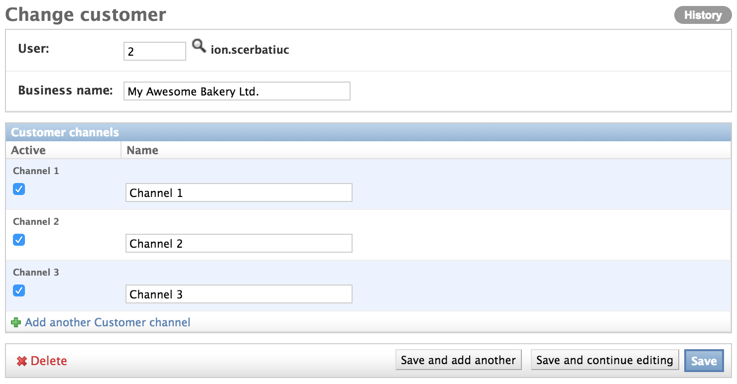 Sample admin detail page with inlines